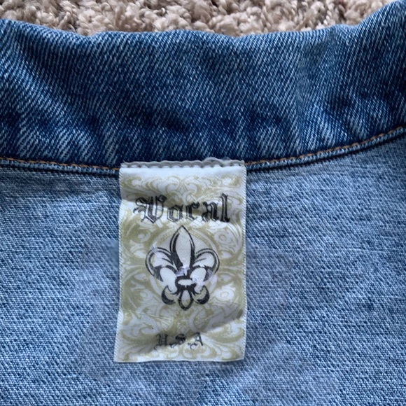 VOCAL USA BLUE Cotton Crystal Studded Raw Edge Button Down Denim Vest NWOT SZ L - Picture 13 of 17